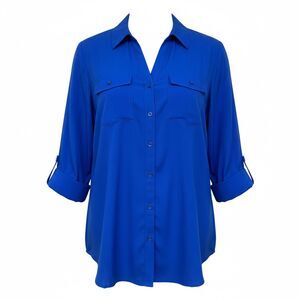 Cato Woman Royal/Cobalt Blue Button Front Roll Tab BLouse 18W/20W Plus Size